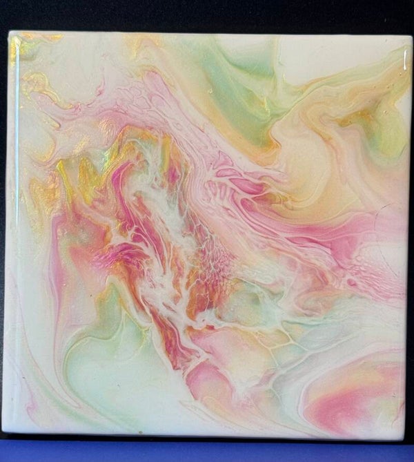 Abstract Pink and Green tile trivet