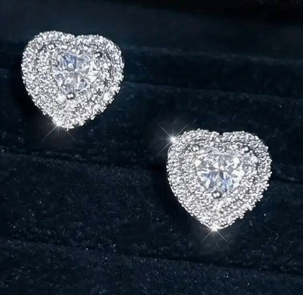 Elegant Sterling Silver Heart Stud Earrings