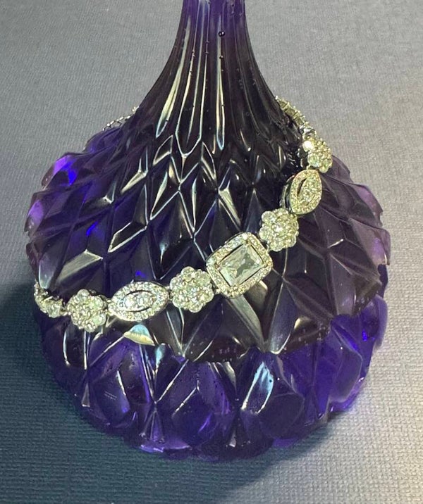 B- Elegant Sterling Silver Bracelet with Cubic Zirconia Diamonds and Accents