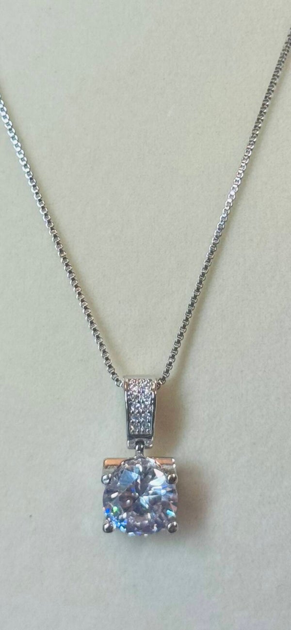 Elegant Sterling Silver Necklace with 2 Carat Moissanite Diamond Pendant