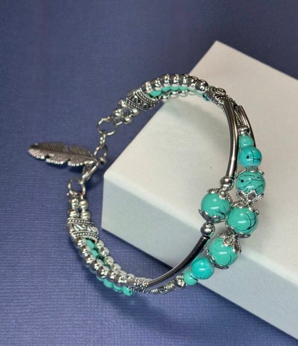 Silver and Turquoise Beaded Bracelet
