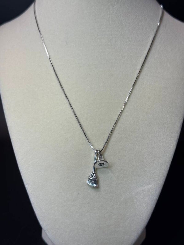 Elegant 18”-24” Sterling Silver  Broom and Witch Hat Pendant Necklace