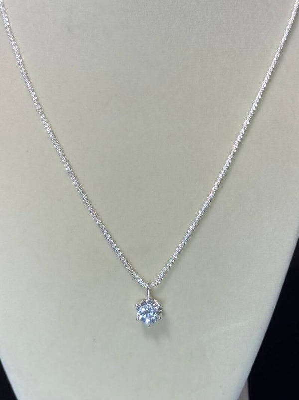 Elegant 18” Sterling Silver Necklace with Moissanite Diamond Pendant