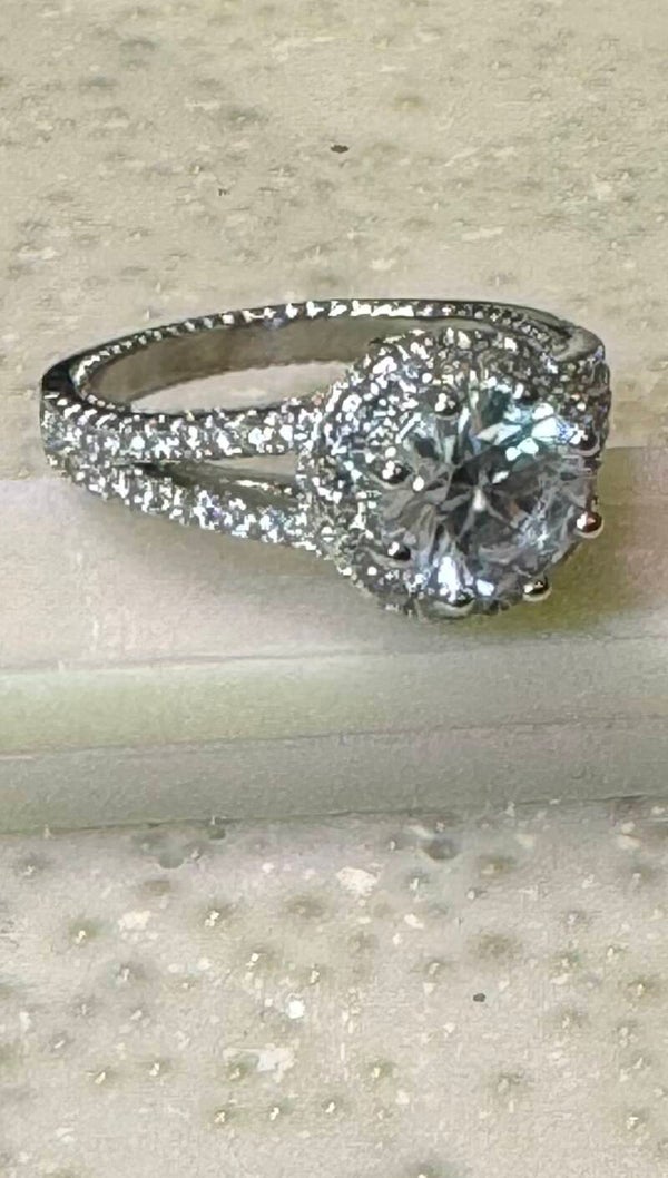 Elegant size 7 Sterling Silver 2 Carat Moissanite Diamond Halo Ring