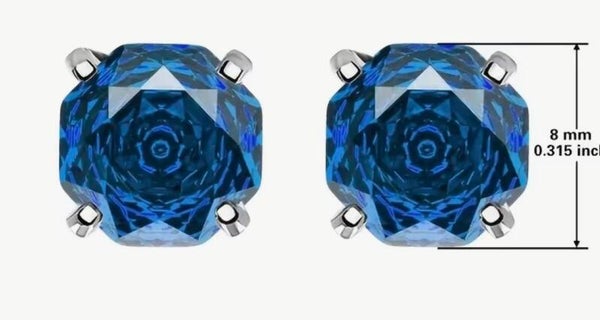 18k White Gold Over Sterling Silver Blue Cubic Zirconia Stud Earrings