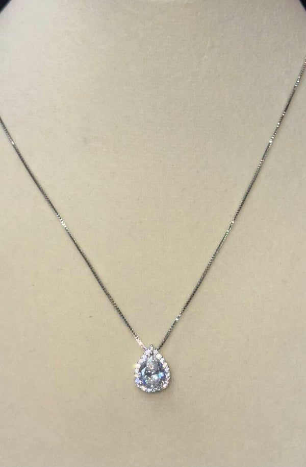 Elegant Sterling Silver 2 Carat Moissanite Diamond Teardrop Pendant Necklace