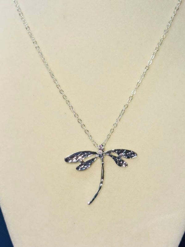 Elegant Silver Dragonfly 16” Necklace