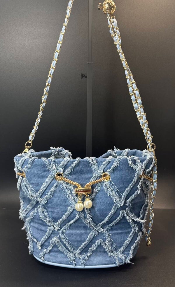 Blue Denim Chain Shoulder Bag