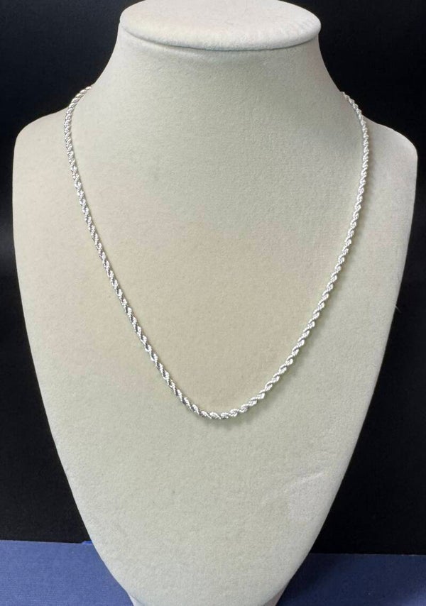 Elegant 18” 2mm Sterling Silver Plated Rope Chain Necklace