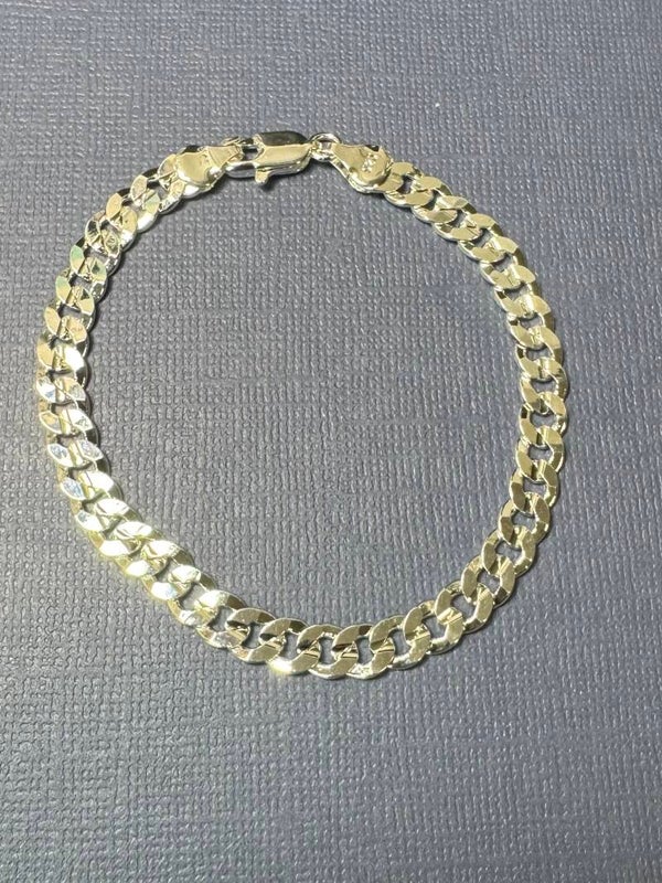 B- Sterling Silver 8”  7mm Flat Closed Cuban Chain Bracelet