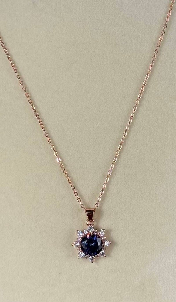 Elegant Blue and Rose Gold Pendant 18”-20”  Necklace