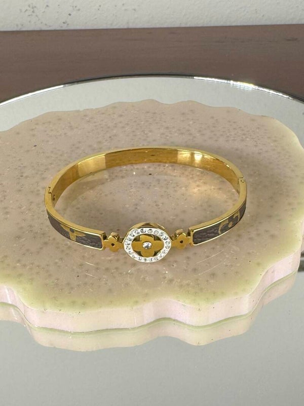 Elegant Gold and Brown Bangle Bracelet