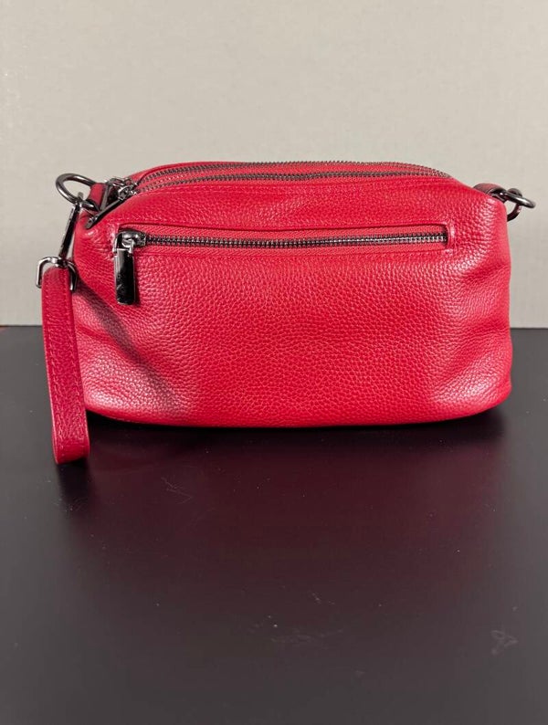 Vibrant Red Leather Crossbody Bag with Pebbled Texture