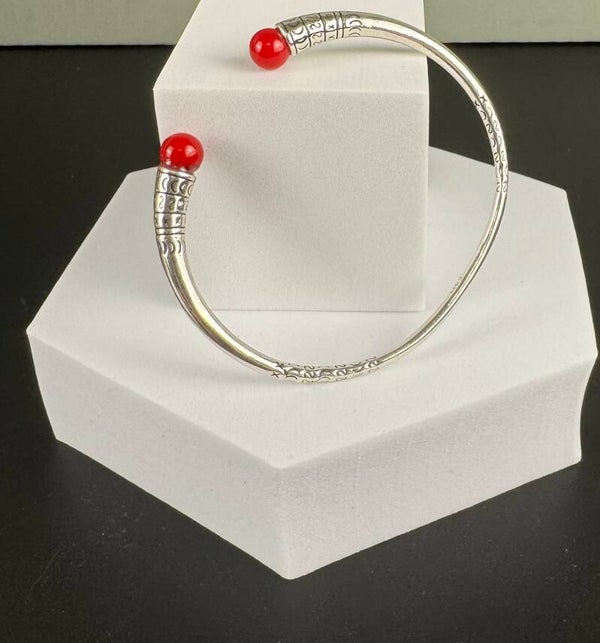Elegant Sterling Silver and Red Bangle Bracelet