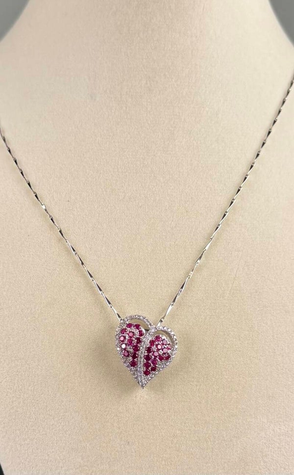 Elegant 18” Sterling Silver and Pink Cubic Zirconia Heart Necklace