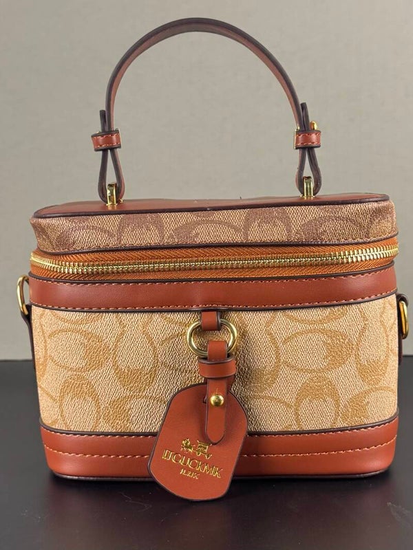 Tan and Brown Train Case with Signature Monogram