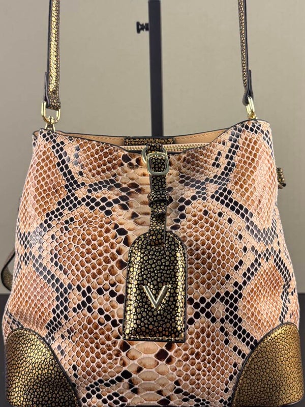 Tan and Black Snakeskin Pattern Women's Bag