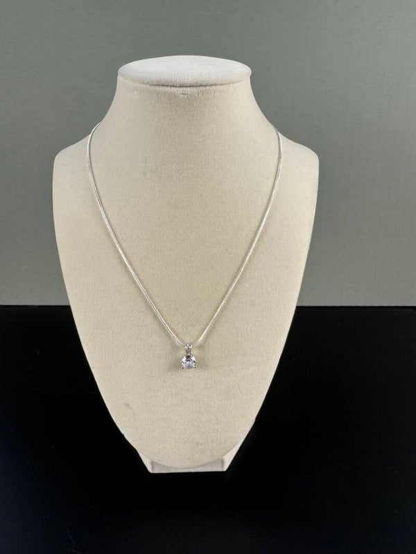 Elegant 18” Sterling Silver 1 Carat Moissanite Diamond Pendant Necklace