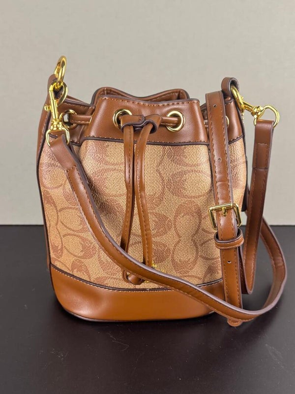 Brown and Tan Bucket Crossbody Bag