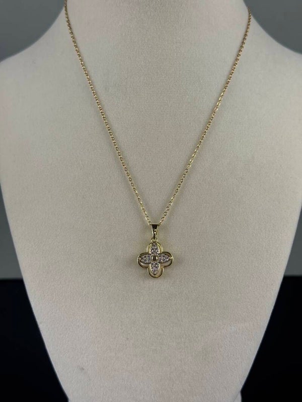 Gold Pendant Necklace with Crystal Accents