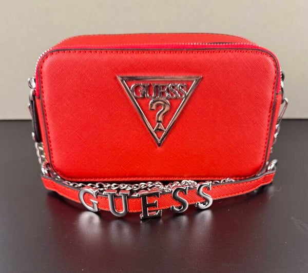 Guess Vibrant Red Crossbody with Silver Accents