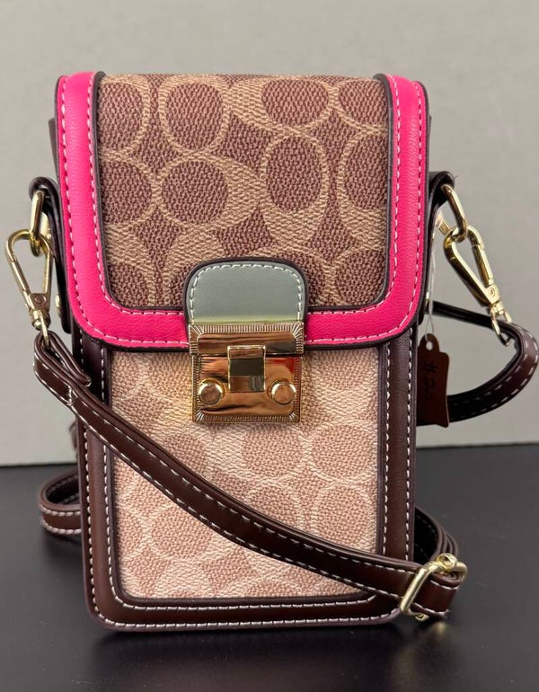 Elegant Pink and Brown Crossbody Bag with Monogram