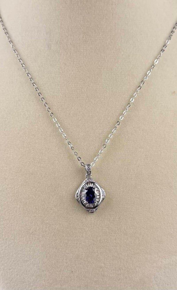 Elegant 18” Sterling Silver and Purple Amethyst Cubic Zirconia Pendant Necklace