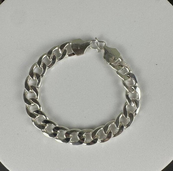 B- 9” 12mm Sterling Silver Cuban Chain Bracelet