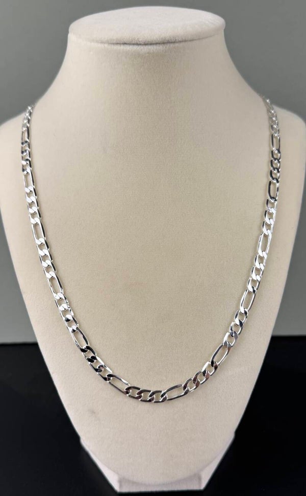 Elegant 22” 6mm Sterling Silver Figaro Chain Necklace