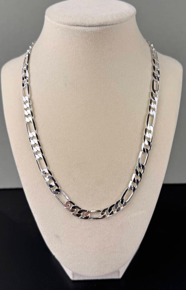 Elegant 20” 8mm Sterling Silver Figaro Chain Necklace