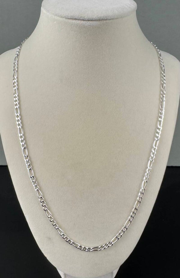 Elegant 22” 2mm Sterling Silver Plated Figaro Chain Necklace