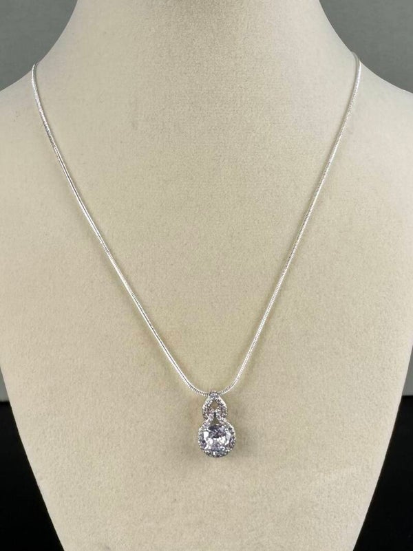 Elegant 18” Sterling Silver 3 Carat Moissanite Diamond Pendant Necklace