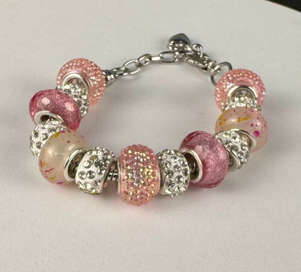 Elegant Pink and Silver Beaded Bracelet