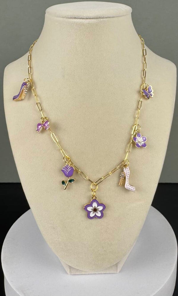 Gold and Purple Charm Necklace