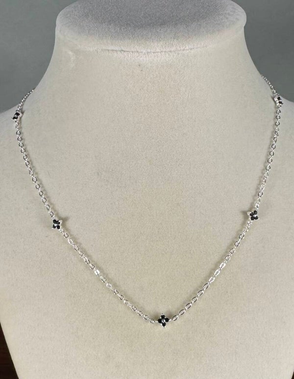 Chic 16” Sterling Silver Necklace with Black Details