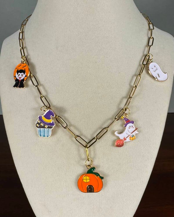 Gold Halloween Charm Necklace