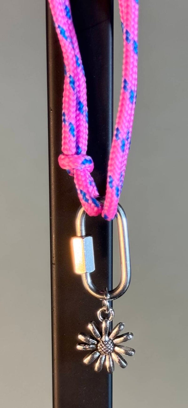 Pink and Blue Bracelet with Silver Flower Charm