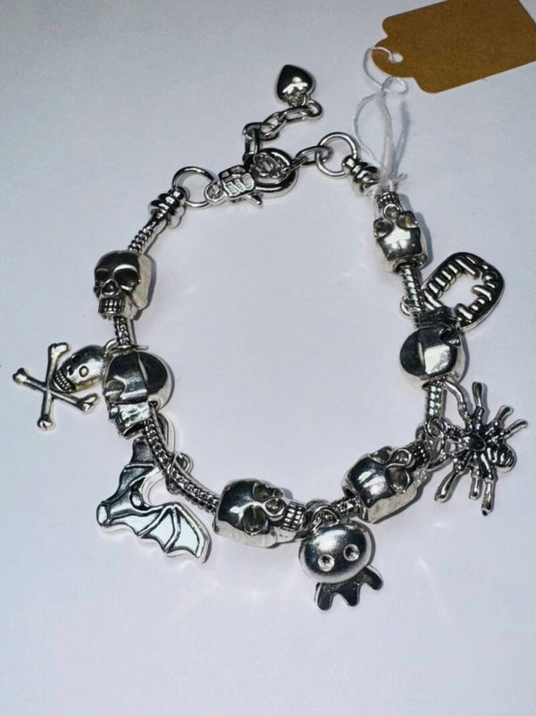 Silver Halloween Skull Charm Bracele