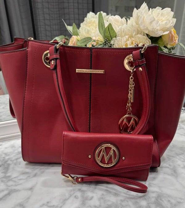Elegant Red Mia K. Collection Tote Bag and Wallet Set