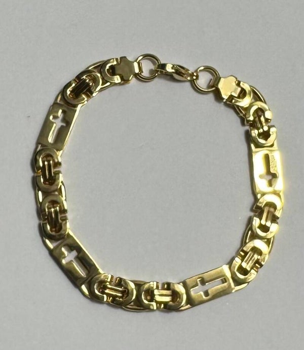 Gold Stainless Steel Link Bracelet with Cross Design