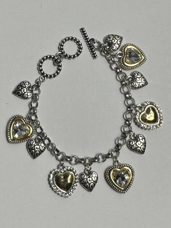 Silver and 14k Gold Plated Heart Charm Bracelet