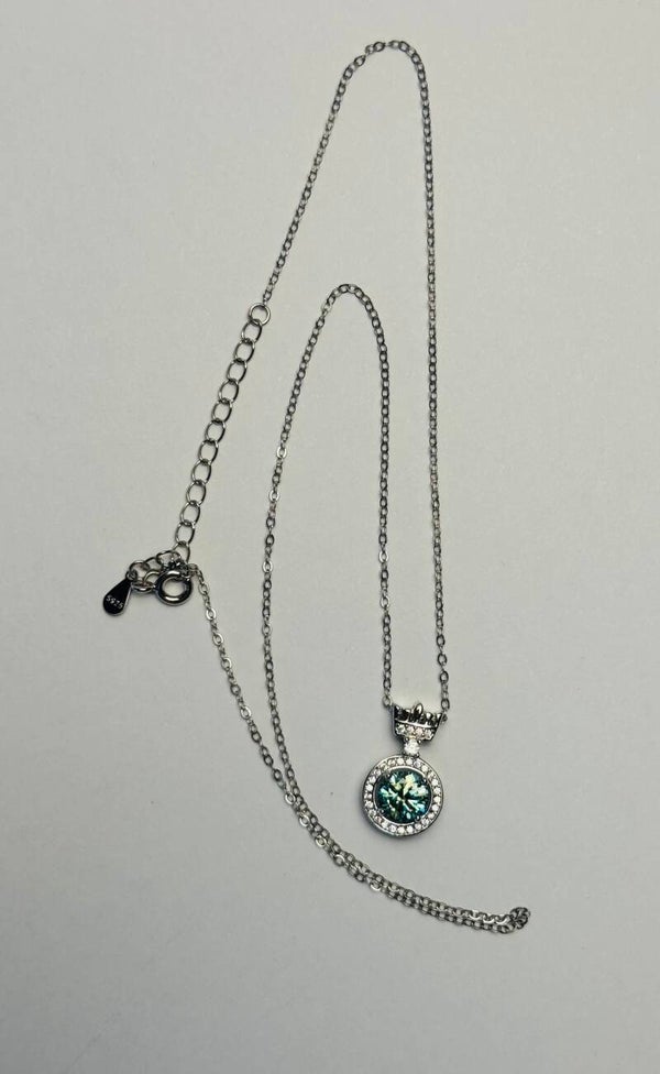 Elegant Sterling Silver Necklace with 1 Carat Moissanite Green Gemstone
