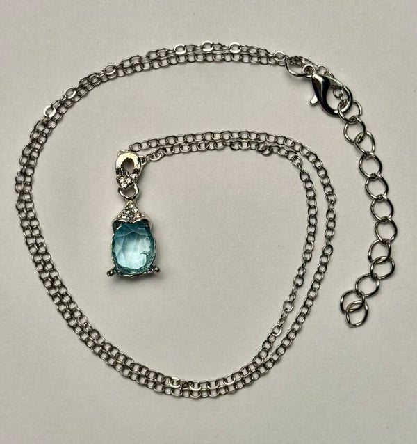 Elegant Sterling Silver Plated and Blue Synthetic Aqua Marine Pendant Necklace