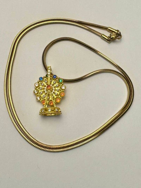 Elegant Stainless Steel Gold Multicolor Pendant Necklace