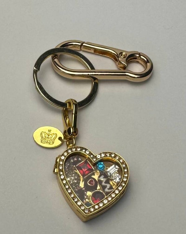 Gold Heart Keychain with Gem Accents