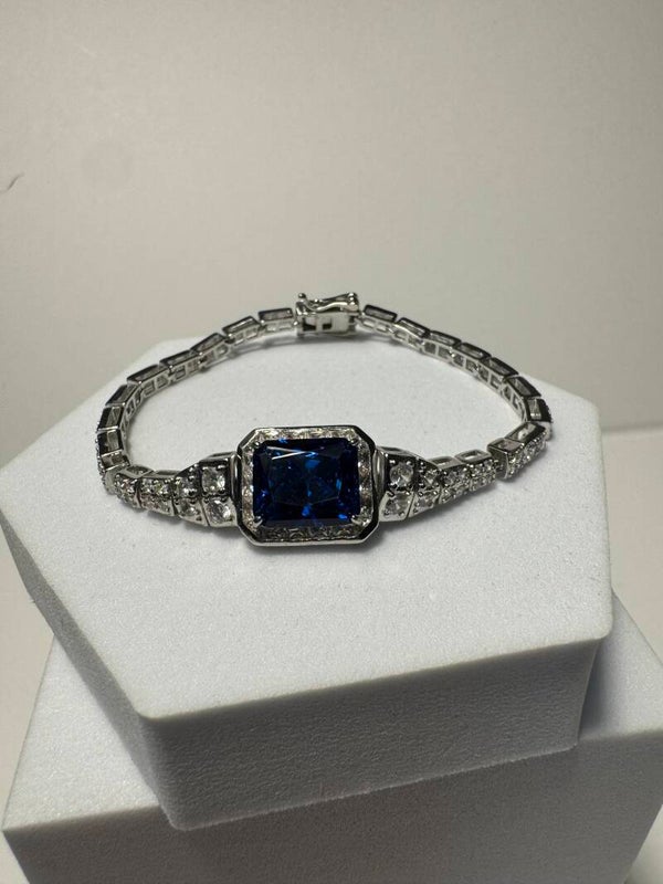 Elegant Sterling Silver Plated and Blue  Moissanite Bracelet