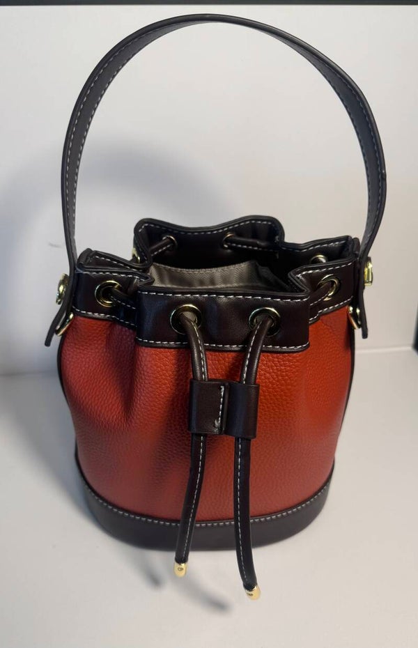Women's Brown & Burnt Orange Leather Bucket Bag