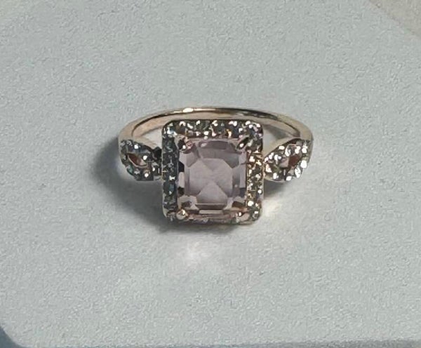 Rose Gold Pink Square Halo Gemstone Ring
