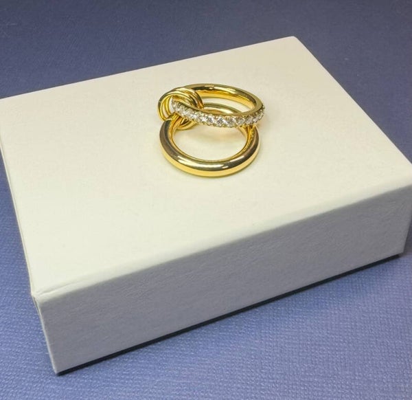 Elegant Gold and Silver Size 7 Titanium Steel Women's Ring Set