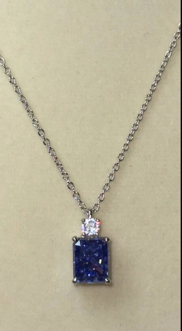 Elegant 7 Carat Blue Tanzanite and Sterling Silver Pendant Necklace